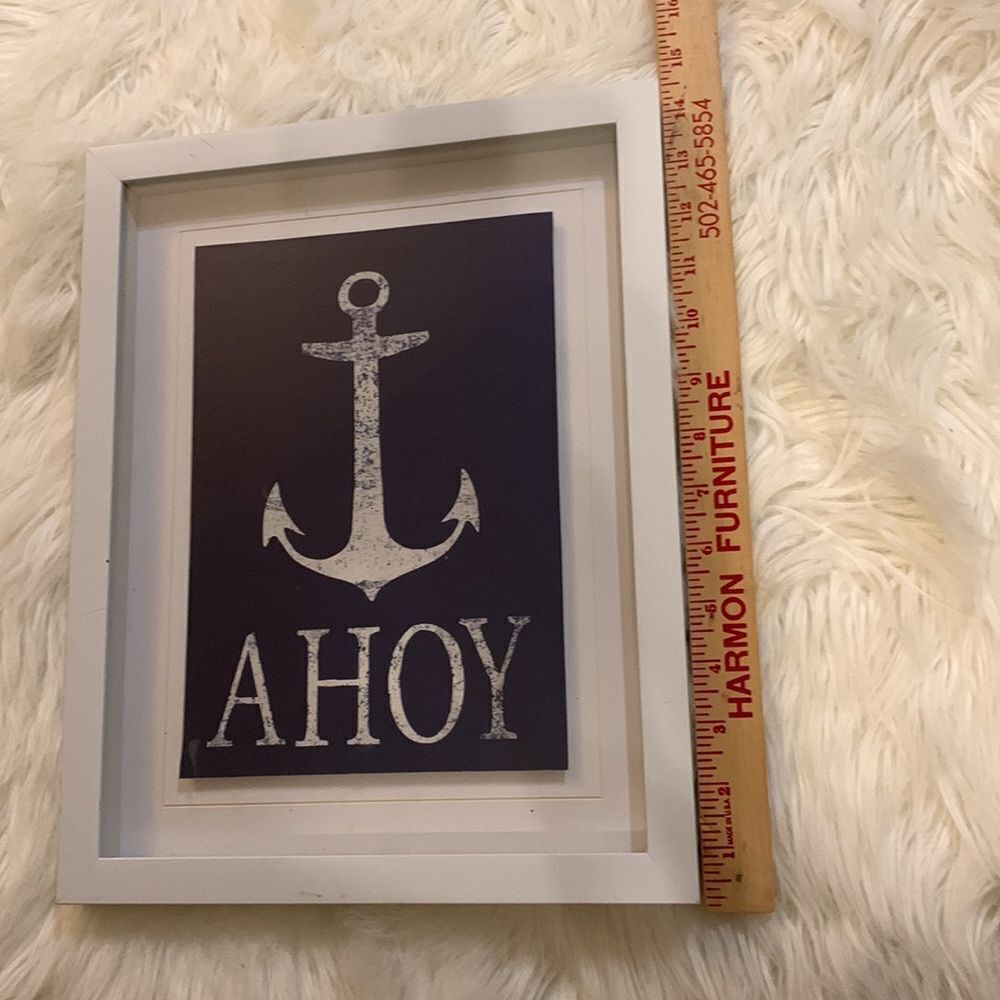 Ahoy wall decor navy blue and white frame. NWT